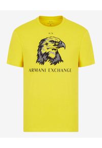 Armani Exchange - ARMANI EXCHANGE - Żółty t-shirt z haftowaną grafiką. Kolor: żółty. Materiał: bawełna. Wzór: haft