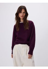 Reserved - Sweter z aplikacją - ciemnofioletowy. Kolor: fioletowy. Materiał: dzianina, wełna. Wzór: aplikacja #1