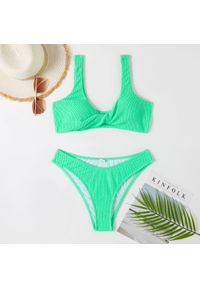 Intica - Bikini marszczone plażowe z wysokiej jakości materiału Zayna. Kolor: zielony. Materiał: materiał