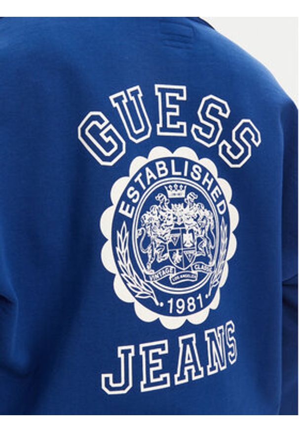Guess Jeans Bluza W5YQ16 K68I4 Niebieski Oversize. Kolor: niebieski. Materiał: bawełna