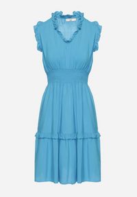 Born2be - Niebieska Sukienka z Wiskozą o Rozkloszowanym Kroju Bez Rękawów Folerose. Typ kołnierza: dekolt w serek. Kolor: niebieski. Materiał: wiskoza. Długość rękawa: bez rękawów. Sezon: wiosna, lato. Typ sukienki: rozkloszowane. Styl: elegancki #6