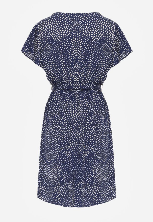 Born2be - Granatowa Sukienka Kepherine. Kolor: niebieski. Materiał: tkanina, materiał. Wzór: kropki. Typ sukienki: kopertowe. Długość: mini