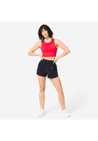 DOMYOS - Koszulka fitness damska Domyos bez rękawów crop top. Kolor: czerwony. Materiał: materiał, poliester, elastan. Długość rękawa: bez rękawów. Sport: fitness