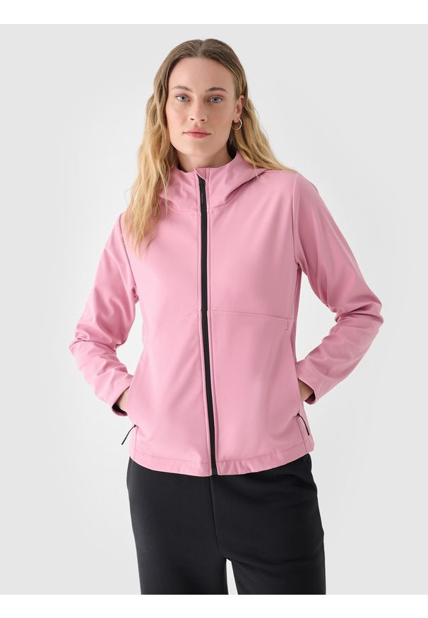 4f - 4F Kurtka softshell wiatroodporna membrana 5000 damska - różowa XL. Typ kołnierza: kaptur, kołnierzyk stójkowy. Kolor: różowy. Materiał: softshell. Technologia: Windstopper. Sezon: zima. Sport: wspinaczka