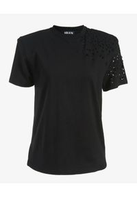 SER.O.YA - Czarny t-shirt. Kolor: czarny. Materiał: jeans, bawełna. Wzór: aplikacja, ażurowy #2