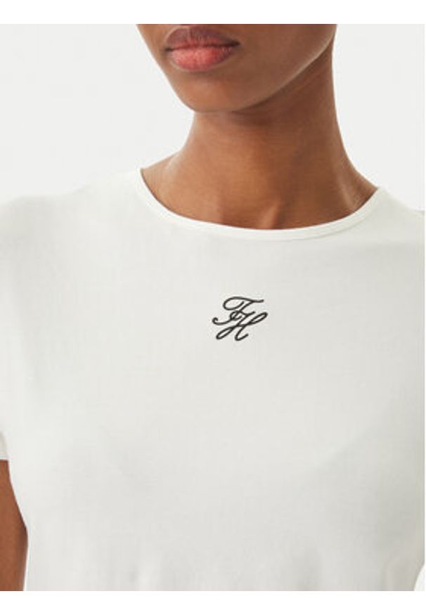 TOMMY HILFIGER - Tommy Hilfiger T-Shirt WW0WW48710 Kremowy Slim Fit. Kolor: kremowy. Materiał: bawełna