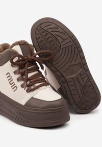 Born2be - Beżowo-Brązowe Sneakersy na Platformie Ocieplane Futrem Leanelitia. Okazja: na co dzień. Kolor: beżowy. Materiał: futro. Obcas: na platformie #3