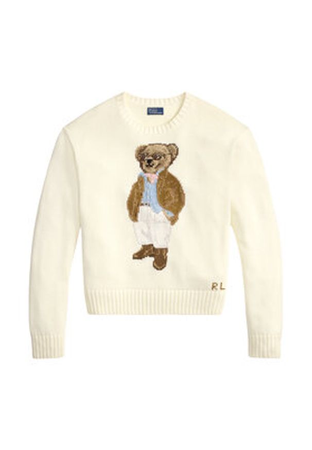 Polo Ralph Lauren Sweter 211A96248001 Écru Relaxed Fit. Typ kołnierza: polo. Kolor: kremowy. Materiał: bawełna