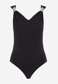 Born2be - Czarne Klasyczne Body z Metalicznymi Aplikacjami na Ramiączkach Nesseva. Okazja: na co dzień, do pracy. Kolor: czarny. Materiał: jeans. Długość rękawa: na ramiączkach. Wzór: aplikacja. Styl: klasyczny #8