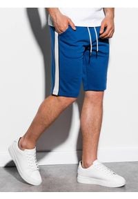 Ombre Clothing - Krótkie spodenki męskie dresowe W241 - niebieskie - XL. Kolor: niebieski. Materiał: dresówka. Długość: krótkie