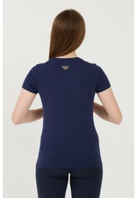 EA7 Emporio Armani - EA7 Granatowy damski t-shirt z cyrkoniami, Rozmiar M. Kolor: niebieski #4