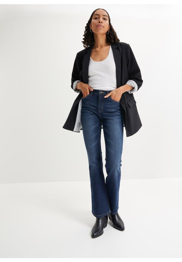 bonprix - Dżinsy Flared high-waist. Stan: podwyższony. Kolor: niebieski