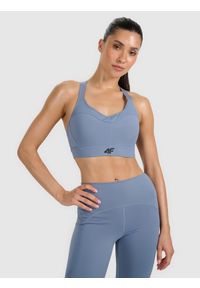 4f - 4F Biustonosz treningowy z wysokim wsparciem - szary S. Kolor: szary. Materiał: guma, elastan, materiał, włókno, syntetyk. Wzór: gładki, ze splotem. Sport: bieganie, fitness #1
