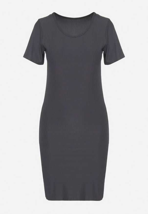 Born2be - Ciemnoszara Casualowa Sukienka z Bawełną Lumelisse. Okazja: na co dzień. Kolor: szary. Materiał: bawełna. Typ sukienki: proste. Styl: casual