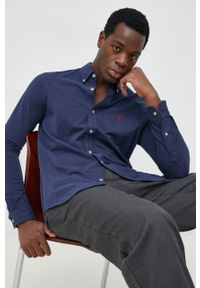 Polo Ralph Lauren koszula bawełniana męska kolor granatowy regular z kołnierzykiem button-down. Typ kołnierza: button down, polo. Kolor: niebieski. Materiał: bawełna. Wzór: aplikacja #1