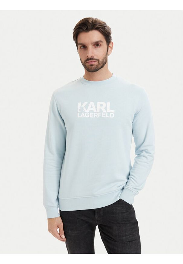 Karl Lagerfeld - KARL LAGERFELD Bluza 705780 563917 Niebieski jasny Regular Fit. Typ kołnierza: dekolt w karo. Kolor: niebieski. Materiał: bawełna