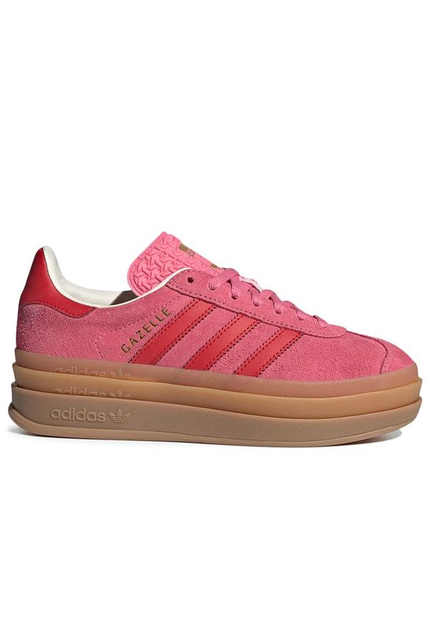 Adidas - Buty młodzieżowe adidas Originals Gazelle Bold J JQ7407 - różowe. Okazja: na co dzień. Zapięcie: pasek. Kolor: różowy. Materiał: zamsz, syntetyk, guma, skóra. Szerokość cholewki: normalna. Wzór: aplikacja, paski. Obcas: na platformie. Model: Adidas Gazelle