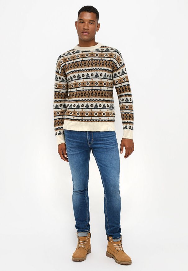 Mustang - MUSTANG EMIL C NORWAY MĘSKI SWETER PASKI CARBON 1014438 4135. Wzór: paski