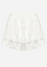 Born2be - Białe Szorty w Stylu Boho Imitujące Spódniczkę z Falbankami Yelvina. Kolor: biały. Wzór: aplikacja, haft. Sezon: lato. Styl: boho #3