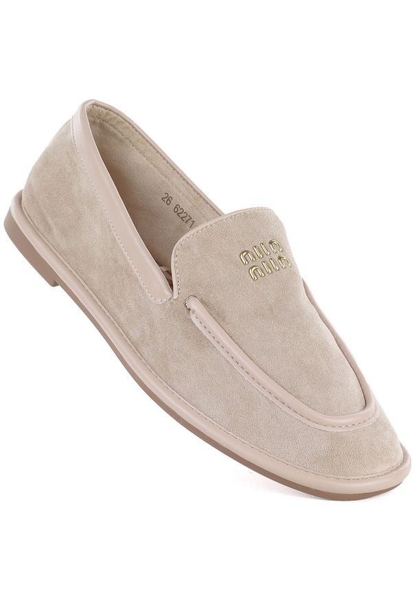 Półbuty damskie lordsy zamszowe beżowe Vinceza 62271. Kolor: beżowy. Materiał: tkanina