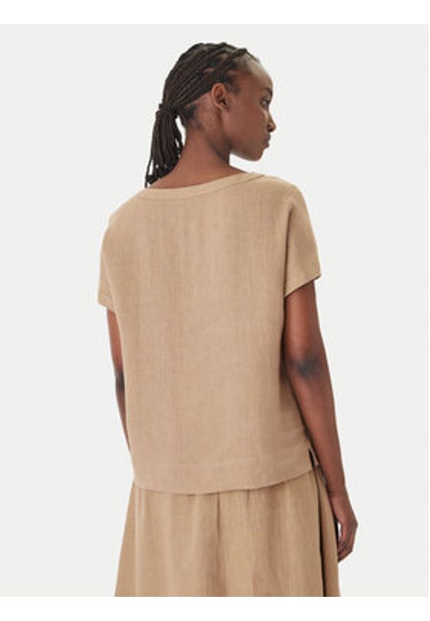 Marella T-Shirt Geyser 2615111132 Brązowy Regular Fit. Kolor: brązowy. Materiał: len