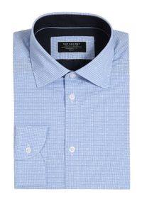 TOP SECRET - Koszula błękitna w mikro kratkę o kroju komfort. Kolor: niebieski. Materiał: tkanina. Długość rękawa: długi rękaw. Długość: długie. Wzór: kratka. Sezon: zima, jesień. Styl: elegancki #3