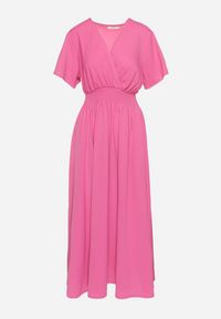 Born2be - Różowa Sukienka Długa o Rozkloszowanym Fasonie z Kopertowym Dekoltem Saliusa. Okazja: na co dzień. Kolor: różowy. Typ sukienki: kopertowe. Styl: casual, elegancki. Długość: maxi #3