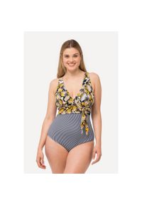 ULLA POPKEN - Damski Strój kąpielowy przesuwany węzeł imitacja dekoltu typu halter. Kolekcja: plus size. Kolor: biały. Materiał: poliamid, poliester, materiał, elastan #1