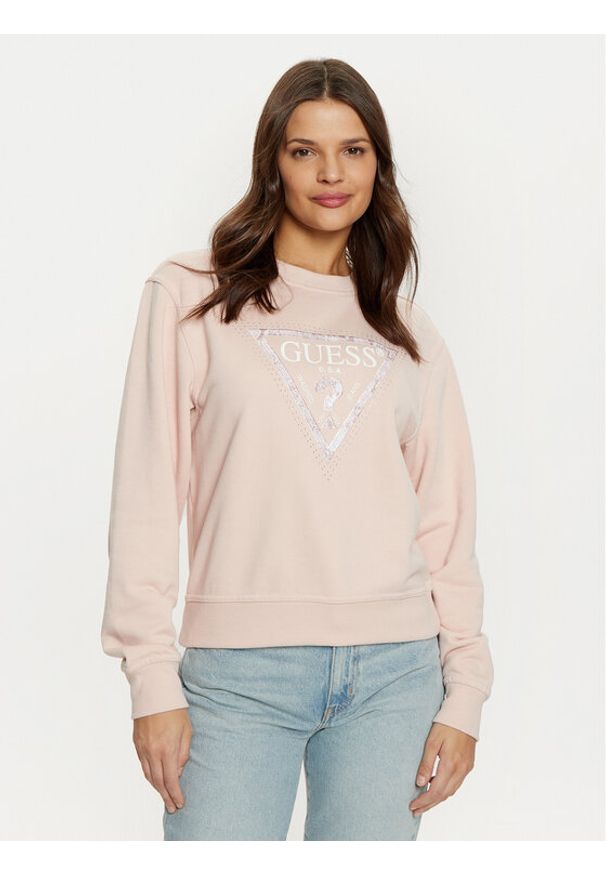 Guess Bluza W5RQ09 K8802 Różowy Regular Fit. Kolor: różowy. Materiał: bawełna, syntetyk