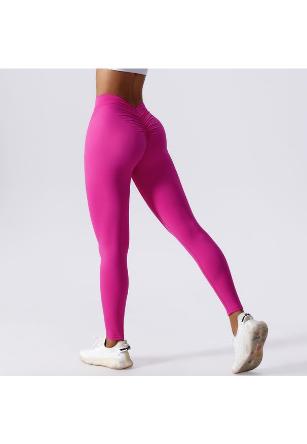 Intica - Legginsy z drapowaniem na trening i co dzień Ingedore. Kolor: różowy. Materiał: materiał, skóra. Wzór: gładki. Sport: fitness