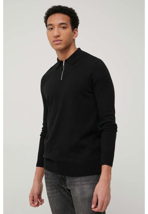 Brave Soul sweter bawełniany męski kolor czarny lekki. Okazja: na co dzień. Kolor: czarny. Materiał: bawełna. Długość rękawa: długi rękaw. Długość: krótkie. Styl: casual