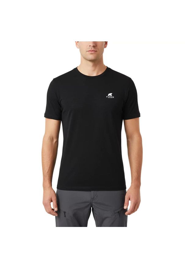 FJORK MERINO - Męska koszulka trekkingowa z merynosów. Kolor: czarny. Materiał: wełna. Sport: turystyka piesza