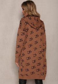 Renee - Brązowy Kardigan Niezapinany w Modny Nadruk z Kieszeniami i Kapturem Permila. Kolor: brązowy. Wzór: nadruk. Sezon: zima, jesień. Styl: elegancki #4