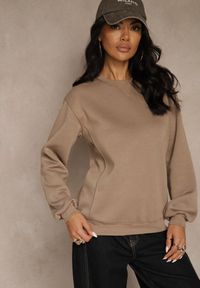Renee - Ciemnobeżowa Bluza z Bawełną i Przeszyciami przy Dekolcie Fezanna. Okazja: na co dzień. Kolor: beżowy. Materiał: bawełna. Styl: casual, sportowy #4