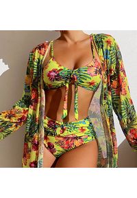 Intica - Bikini z narzutką na plażę z kwiecistym wzorem Olesya. Kolor: wielokolorowy. Materiał: materiał. Wzór: aplikacja #5