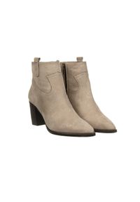 Botki Bayla-161 077 39499 Beige Nubuck 161550, Szary, Skóra naturalna. Okazja: na co dzień. Kolor: beżowy. Szerokość cholewki: normalna. Wysokość cholewki: za kostkę. Materiał: nubuk. Sezon: jesień, zima. Obcas: na obcasie. Styl: casual, elegancki. Wysokość obcasa: średni #2