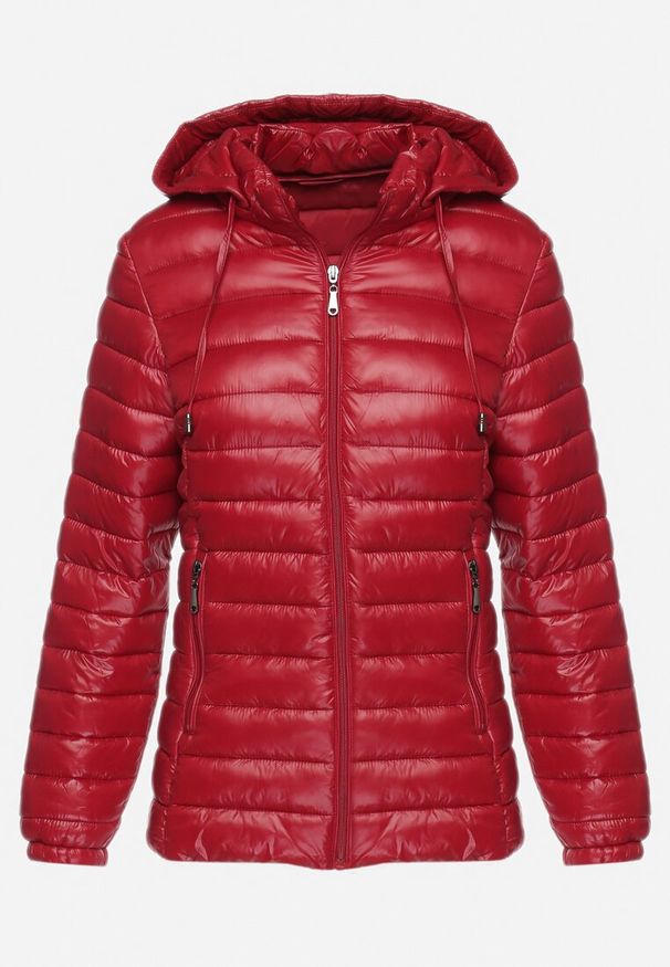 Born2be - Bordowa Kurtka Pikowana z Odpinanym Katurem Rilevama. Kolor: czerwony. Styl: elegancki