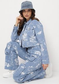 Born2be - Niebieska Kurtka Jeansowa z Efektem Sprania o Krótkim Fasonie Anafia. Kolor: niebieski. Materiał: jeans. Długość: krótkie. Wzór: aplikacja #3