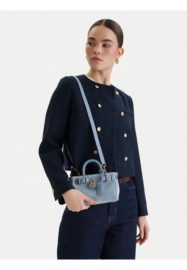 TOMMY HILFIGER - Tommy Hilfiger Torebka American Icon Micro Tote Suede AW0AW18853 Błękitny. Kolor: niebieski. Materiał: skórzane