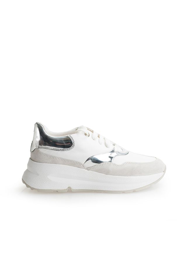 Geox Sneakersy "Backsie" | D02FLC085BN | Backsie | Kobieta | Biały, Srebrny. Nosek buta: okrągły. Kolor: biały, wielokolorowy, srebrny. Materiał: skóra ekologiczna. Obcas: na platformie
