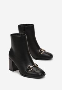 Born2be - Czarne Botki na Słupku z Klamerką na Nosku Gafiro. Zapięcie: zamek. Kolor: czarny. Materiał: materiał. Sezon: jesień, zima. Obcas: na słupku. Styl: klasyczny. Wysokość obcasa: średni #3