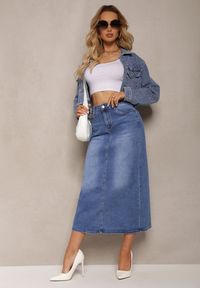 Renee - Niebieska Spódnica High Waist Ołówkowa z Przejaśnieniami na Jeansowym Materiale Carolea. Okazja: na co dzień. Stan: podwyższony. Kolor: niebieski. Materiał: jeans, materiał. Styl: casual, klasyczny #2