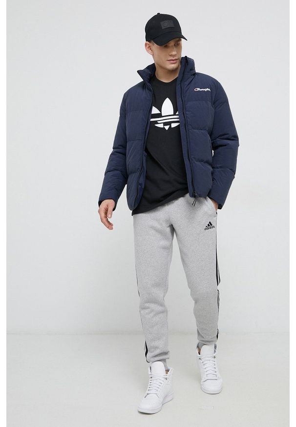 Adidas - adidas Spodnie męskie kolor szary z aplikacją. Kolor: szary. Materiał: materiał, bawełna, dzianina. Wzór: aplikacja
