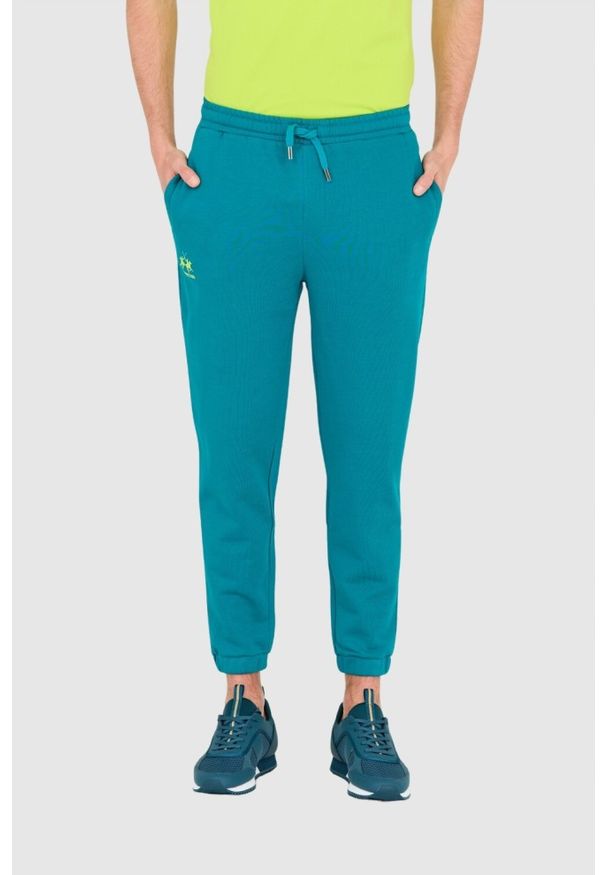 La Martina - LA MARTINA Turkusowe męskie spodnie dresowe, Rozmiar S. Kolor: zielony. Materiał: bawełna, dresówka