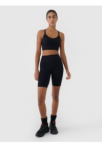 4f - 4F Legginsy kolarki bezszwowe treningowe damskie - czarne XS/S. Stan: podwyższony. Kolor: czarny. Materiał: elastan, materiał, włókno, dzianina, syntetyk. Długość: krótkie. Wzór: ze splotem, gładki, jednolity. Sport: fitness #1