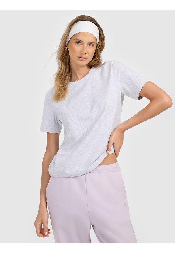 4f - 4F T-shirt regular gładki damski - szary XL. Okazja: na co dzień. Kolor: szary. Materiał: materiał. Długość rękawa: krótki rękaw. Długość: krótkie. Wzór: gładki. Styl: casual, klasyczny