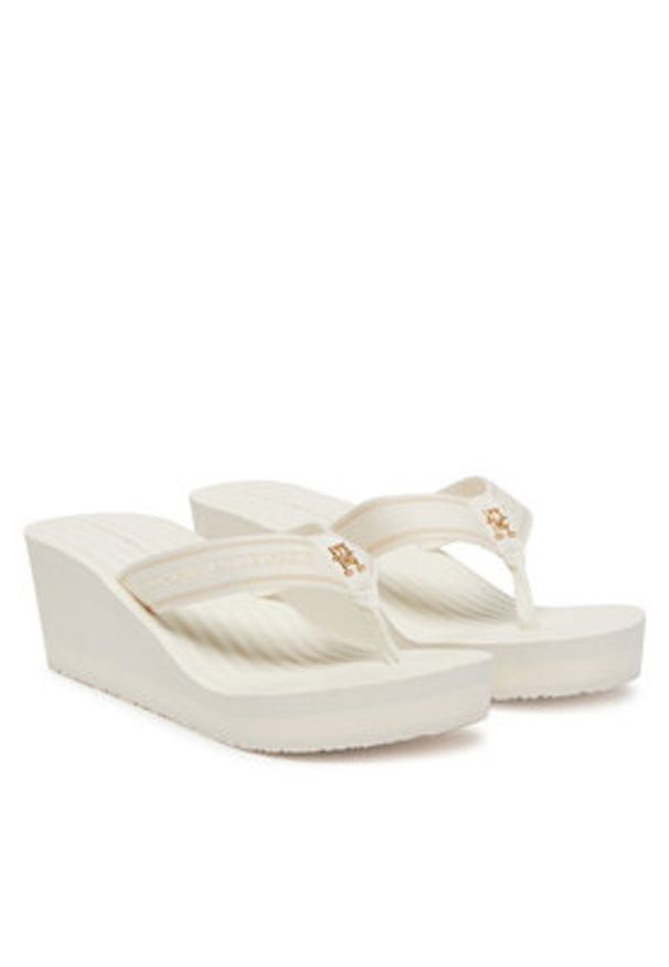 TOMMY HILFIGER - Tommy Hilfiger Japonki Th Stripes Wedge Beach Sandal FW0FW08521 Biały. Kolor: biały. Materiał: materiał