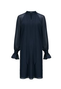 LA MANIA - Granatowa sukienka z wiązaniem Ayona. Okazja: na co dzień. Typ kołnierza: kokarda. Kolor: niebieski. Materiał: materiał. Typ sukienki: proste. Styl: casual, elegancki #3