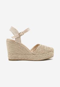 Born2be - Jasnobeżowe Szydełkowe Sandały na Koturnie z Plecionki Glenolia. Okazja: na co dzień. Kolor: beżowy. Obcas: na koturnie. Styl: elegancki, casual #4