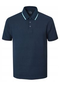 Dzianinowa Męska Koszulka Polo - Pako Jeans - Granatowa. Okazja: na co dzień. Typ kołnierza: polo. Kolor: niebieski. Materiał: bawełna. Styl: casual #1